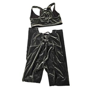 Year of Ours Velvet Set Leggings and Sports Bra Velvet Sage Small